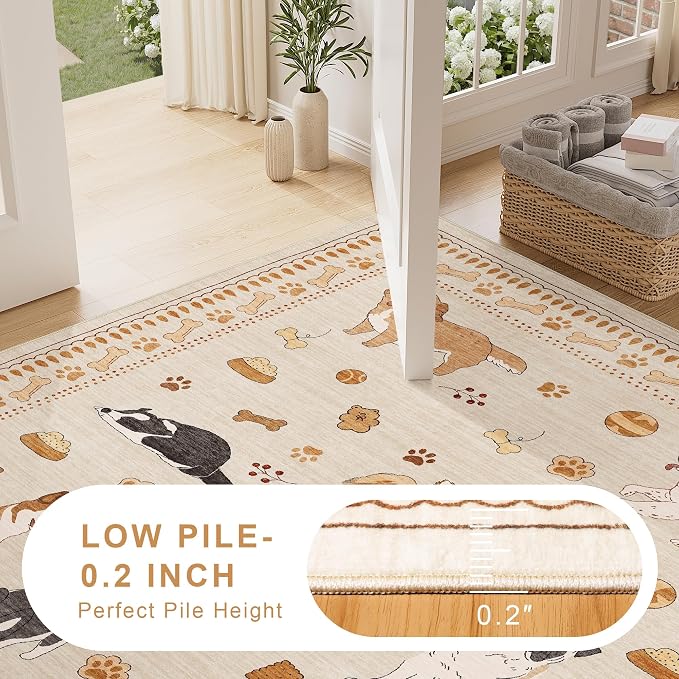 DUKINO 2x3 Entryway Rug, Washable Small Door Mat Indoor Entance Lightweight Area Rug with Non Slip, Low Pile & Non Shedding Animal Dog Carpet for Kitchen, Bathroom, Bedroom, Kids Room, Beige Yellow