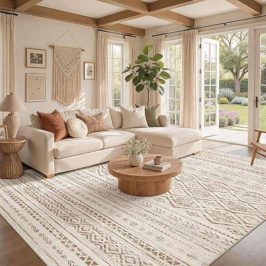 Nakagishi Area Rug Living Room Rugs: 5x7 Large Soft Machine Washable Boho Moroccan FarmNeutral Stain Resistant Indoor Floor Carpet for Bedroom Under Dining Table Home Office Decor-Brown