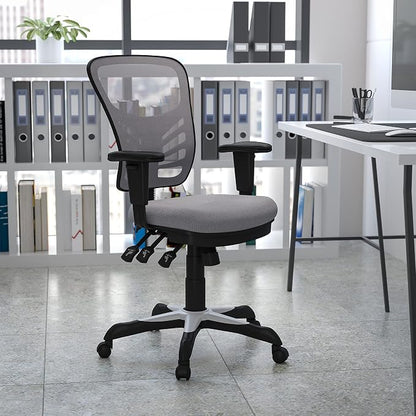 Flash Furniture Nicholas Mid-Back Swivel Office and Gaming Chair, Ergonomic Mesh Office Chair with Adjustable Lumbar Support and Height, Gray
