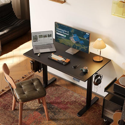 Claiks Electric Standing Desk, Adjustable Height Stand up Desk, 48x24 Inches Sit Stand Home Office Desk with Splice Board, Black Frame/Deep Black Top