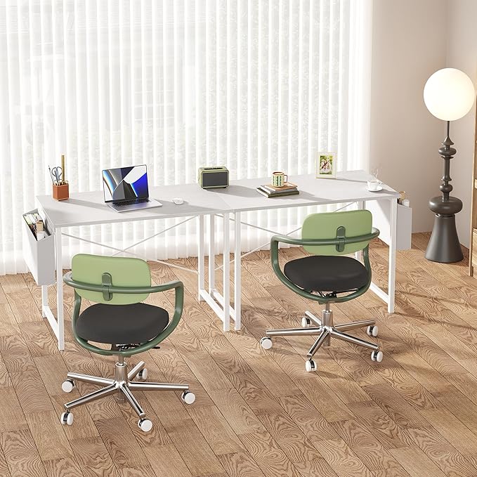 OLIXIS Small Computer Desk, 40 Inch Home Office Desks, Writing Study Craft Work Gaming Table, Computer Workstation for Bedroom Small Spaces with Storage Bag and Headphone Hook, White