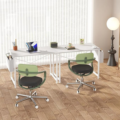 OLIXIS Small Computer Desk, 40 Inch Home Office Desks, Writing Study Craft Work Gaming Table, Computer Workstation for Bedroom Small Spaces with Storage Bag and Headphone Hook, White