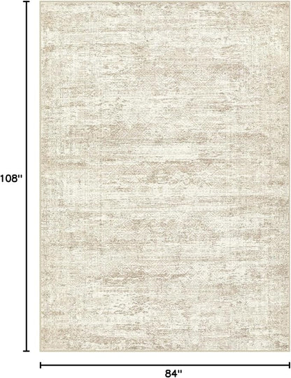 UERMEI 7x9 Area Rug Living Room Rugs - Washable Neutral Modern Abstract Soft Thin Rug Indoor Floor No Slip Rug Carpet for Bedroom Under Dining Table Home Office Decor - Beige/Brown