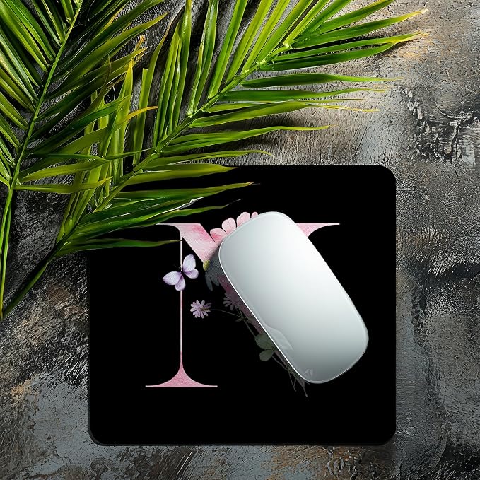 Mouse Pad Pinks Flowers Initial Letters Mousepad Desktop Laptop Computer Accessories Home Office Gaming Work Desk Computer Non-Slip Rubber Monogram Floral Alphabet A-Z mousepad (N)