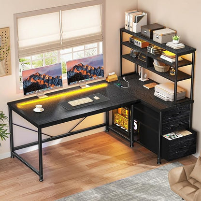 DurayLoly L Shaped Desk with Aluminum Housing LED for Gaming Room,Dorm | Integrated Remote Light, Heat Dissipation,Steady Bright,Sturdy;41 Modes & 5 Colors, Vibrant Teen Gaming Ambiance