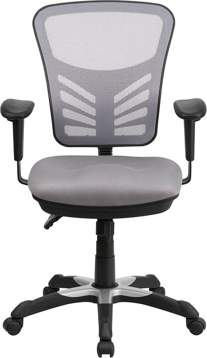 Flash Furniture Nicholas Mid-Back Swivel Office and Gaming Chair, Ergonomic Mesh Office Chair with Adjustable Lumbar Support and Height, Gray