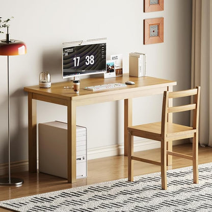 Solid Wood Desk, 43.3 inch Small Computer Desk, Farmhouse Home Office Desk with Natural Wood Finish, Writing Desk for Small Spaces, Study Table for Bedroom, Dining Table for Kitchen, Natural