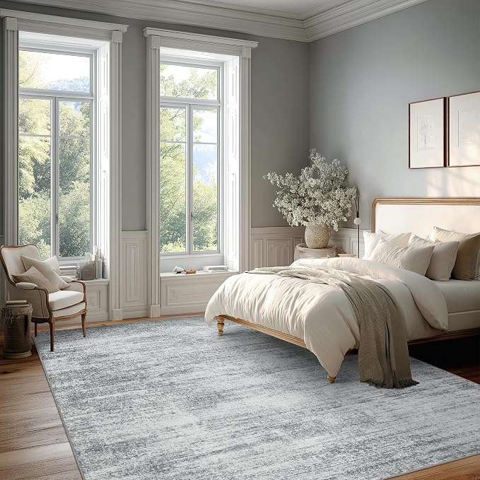 BILEEHOME 8x10 Area Rugs for Living Room Minimalist Gray Abstract Modern Rug for Hardwood Floor Protector Non Slip Washable Light Grey Carpet for Bedroom Offic 8 x 10
