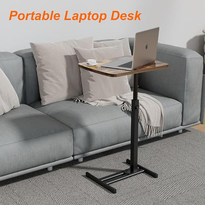 TV Tray Table for Small Spaces with 360° Swivel Tabletop & Height Adjustable,C Shaped Sofa Arm End Side Table, Bed Tray Stand for Eating Laptop,Living Room, Bedroom,Breakfast (Metal Base)