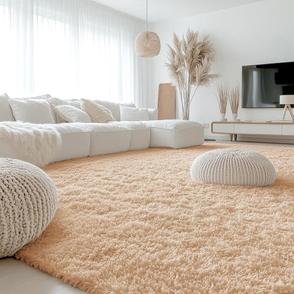 OLANLY 10x12 Machine Washable Large Area Rugs for Living Room, Bedroom, Soft Fluffy Shaggy Bedside Rug, Indoor Floor Carpet for Kids Girls and Boys, Dorms, Nursery, Home Decor Aesthetic, Beige