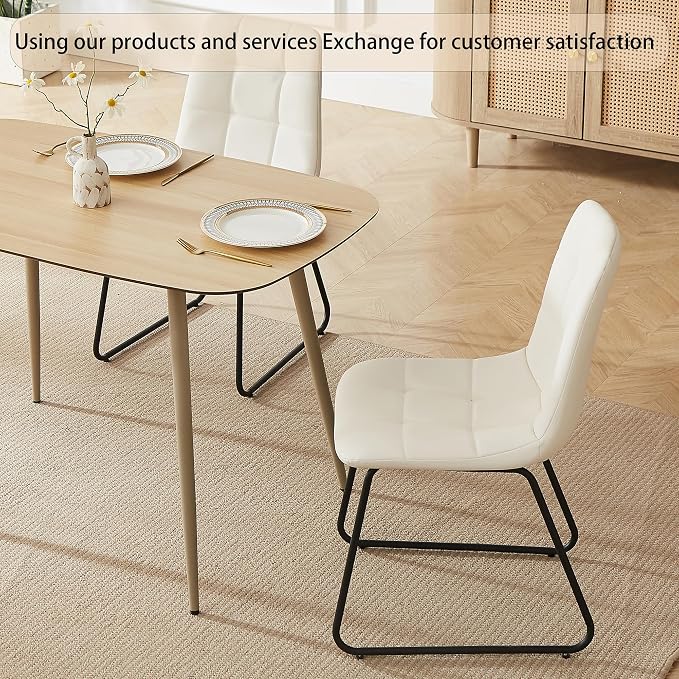 HIPIHOM 55'' Scratch Resistant Modern Wood Dining Table for 4 with Leather U-Shaped Chairs - Kitchen Dining Room Furniture (Easy to Assemble, Pet Friendly Surface, White Chair