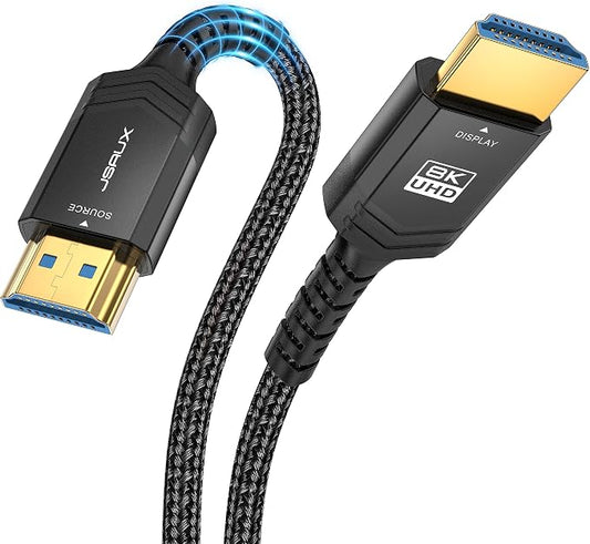 JSAUX 8K Fiber Optic HDMI Cable Long 50FT, 48Gbps Ultra High Speed HDMI 2.1 Braided Nylon Cord 8K@60Hz 4K@120Hz HDCP 2.2 & 2.3, HDR 10, eARC Compatible with Laptop Monitor UHD TV PS5 PS4-Black