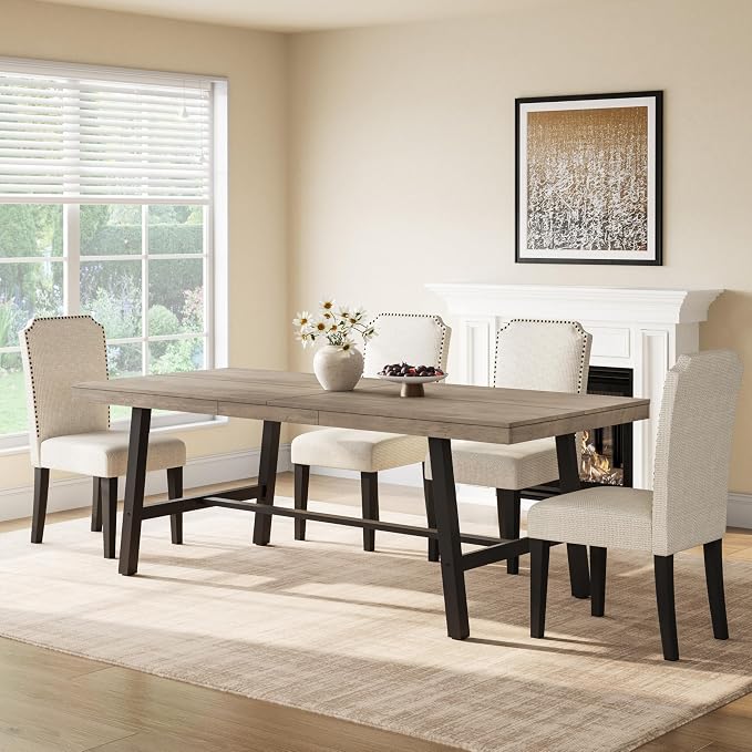 GarveeHome Industrial Dining Table for 6-8 People, 78.74" Long Large Kitchen Table with Sturdy Metal Frame, Rectangular Counter for Dinner, Kitchen, Dining Room (Grey, 79" Non-extendable)
