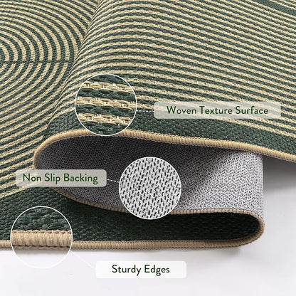 Lahome Enfys Modern Rainbow Easy Jute Indoor Outdoor Rugs, 5x7 Dark Green Rug for Living Room Office, Farmhouse Non Slip Non Shedding Floor Carpet for Dining Room Deck Sunroom
