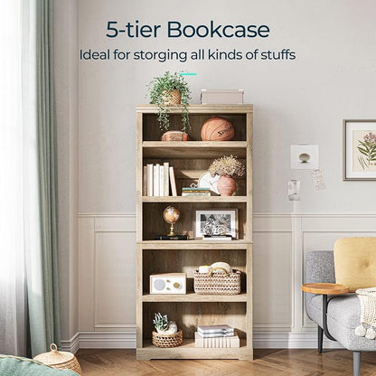 LINSY HOME 5-Shelf Bookcase, Bookshelves Floor Standing Storage Shelves 68 in Tall Bookcase Home Decor Furniture for Home Office, Living Room, Bed Room - Light Brown