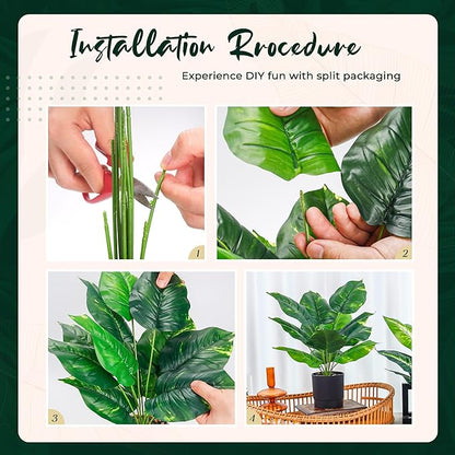 Der Rose 2 Pack Fake Plants Artificial Tropical Plants Indoor in Black Pot for Home Office Desk Accessories Bathroom Sage Green Decor