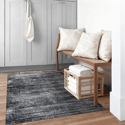BILEEHOME Black Rugs for Kitchen Bathroom,Boho Abstract Small Area Rugs for Bedroom,Black and White,3x5