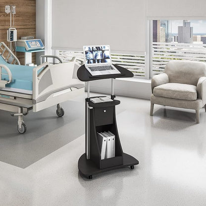 Techni Mobili Sit-to-Stand Mobile Medical Laptop Computer Cart, Black, Adjustable Height, B005