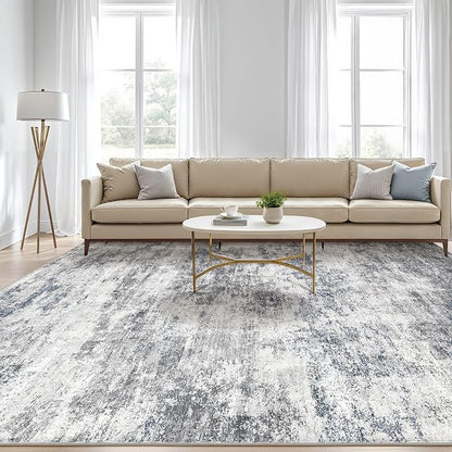 Area Rugs 9x12 Living Room: Washable Large Abstract Neutral Modern Soft Rugs Stain Resistant Indoor Floor Non-Slip Accent Carpet for Bedroom Nursery Playroom Office Dining Room Home Decor- Blue Gray