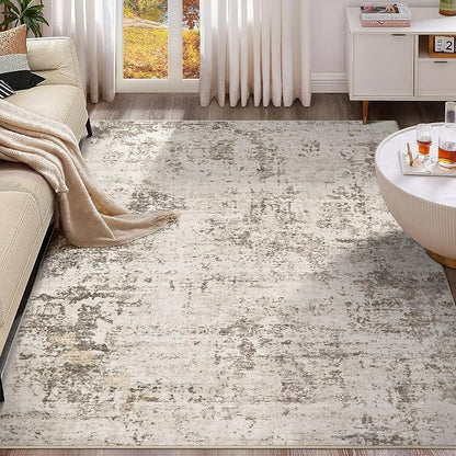 UERMEI 7x9 Area Rug Living Room Rugs - Washable Neutral Modern Abstract Soft Thin Large Rug Indoor Floor No Slip Rug Carpet for Bedroom Under Dining Table Home Office Decor - Dark Brown