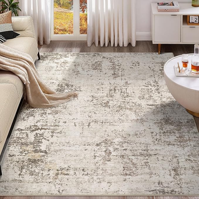 UERMEI 10x14 Washable Area Rug - Neutral Modern Abstract Living Room Rugs, Non-Slip Soft Large Indoor Floor Carpet for Bedroom Home Office & Under Dining Table Decor, Dark Brown