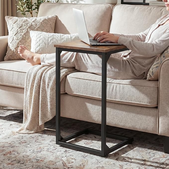 AMHANCIBLE C Shaped End Tables Set of 2, Couch Side Tables that Slide Under Sofa, Slim TV Trays for Living Room and Bedroom, Narrow Space Saving Laptop Workstation, Rustic Brown, HET02BBR