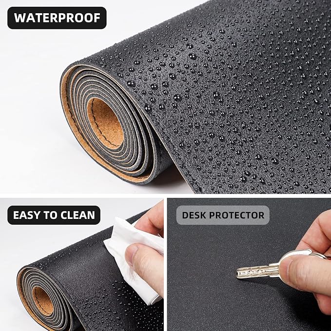 AFIING Cork Desk Mat, Black,23.6" x 13.7", Desk Pad Protector | Dual-Sided Cork & PU Leather, Waterproof, Non-Slip for Mouse, Writing, Home Office& Laptop