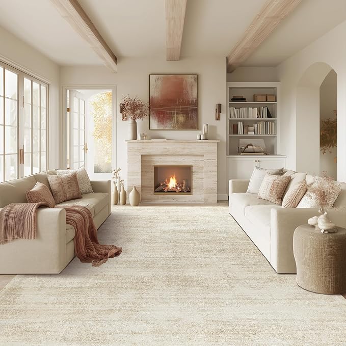 BILEEHOME 9x12 Area Rug for Living Room,Washable Neutral Farmhouse Abstract Extra Large Boho Bedroom Dining Room Rug Tan Brown Light Taupe with Cream Beige