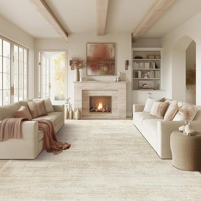 BILEEHOME 9x12 Area Rug for Living Room,Washable Neutral Farmhouse Abstract Extra Large Boho Bedroom Dining Room Rug Tan Brown Light Taupe with Cream Beige