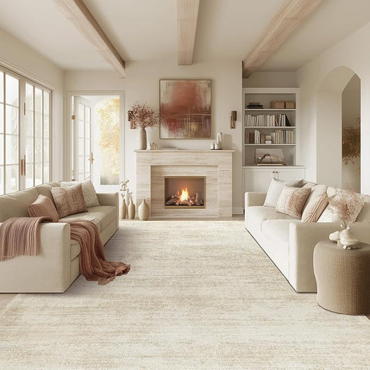 BILEEHOME 9x12 Area Rug for Living Room,Washable Neutral Farmhouse Abstract Extra Large Boho Bedroom Dining Room Rug Tan Brown Light Taupe with Cream Beige