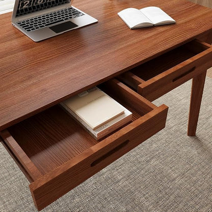Timechee 47 Inch Compact Computer Gaming Desk, Study Work Office Desk with 2 Storage Drawers, Rectangular Study Reading Table, Simple Computer Writing Table for Home Office, Living Room,Walnut Color