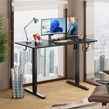 DEVAISE 48 Inch Electric Standing Desk, Adjustable Computer Desk for Home Office, Ergonomic Sit to Stand Desk with LED Touchscreen，Headphone Hook, 3 Memory Preset, with Split Top, Black
