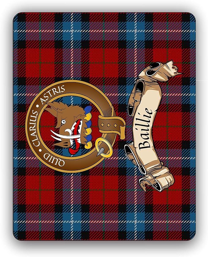 Scottish Clan Baillie Red Tartan Crest Computer Mouse Pad