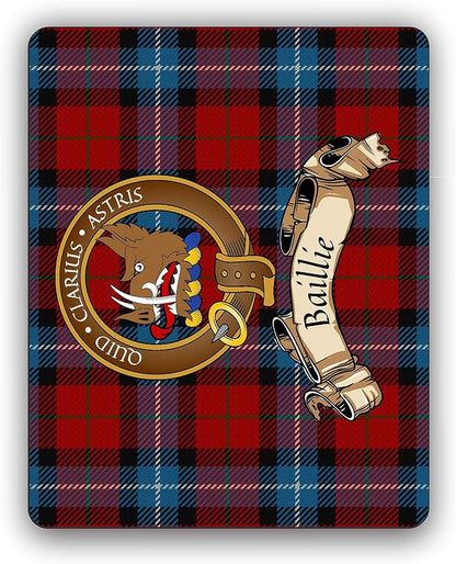 Scottish Clan Baillie Red Tartan Crest Computer Mouse Pad