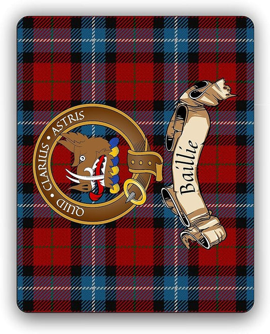 Scottish Clan Baillie Red Tartan Crest Computer Mouse Pad