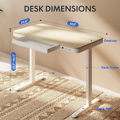 FLEXISPOT Comhar Electric Standing Desk with Drawers Charging USB Port, Height Adjustable 48" Whole-Piece Quick Install Home Office Computer Laptop Table with Storage