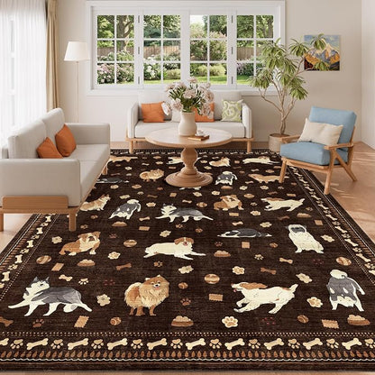 DUKINO 8x10 Area Rug, Non Slip Washable Animal Dog Rug for Living Room, Stain Resistant & Low Pile Indoor Floor Large Carpet for Bedroom, Farmhouse, Nursery, Dining Room, Kids Playroom, Brown