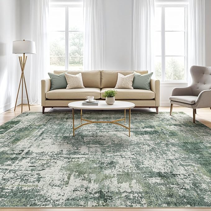 8x10 Area Rugs Living Room: Washable Large Abstract Soft Stain Resistant Indoor Floor Rugs Non-Slip Accent Carpet for Bedroom Nursery Playroom Office Dining Room Home House- Dark Green