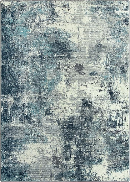 Lahome Abstract 5x7 Area Rugs for Living Room, Machine Washable Ultra Thin Bedroom Rug Non-Slip, Low-Pile Soft Modern Blue Grey Indoor Large Floor Carpet for Office Dining Room Playroom