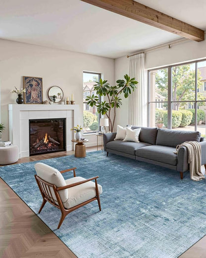 Latte&Fog 6x9 Area Rugs for Living Room Bedroom, Blue Modern Abstract Neutral Washable Rug, Boho Non Slip Low Pile Carpet for Dining Room, Dorm, Classroom, College Dorm, Farmhouse and Kids Room - Blue