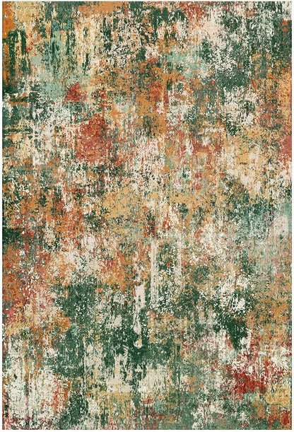 RELEANY Washable Area Rugs 2'x8' Non-Slip Modern Abstract Soft for Living Room Entryway Bedroom Kitchen, Print Pattern, Green Orange Rust Red Cream Colorful