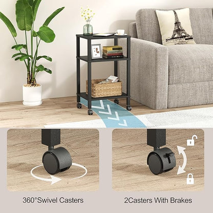 3-Tier Printer Stand with Storage, Mobile Printer Cart with Rolling Casters and Adjustable Feet, Under Desk Storage Shelf for Home Office, Small Printers,Black, 15.7" x 11.8" x 25.9"
