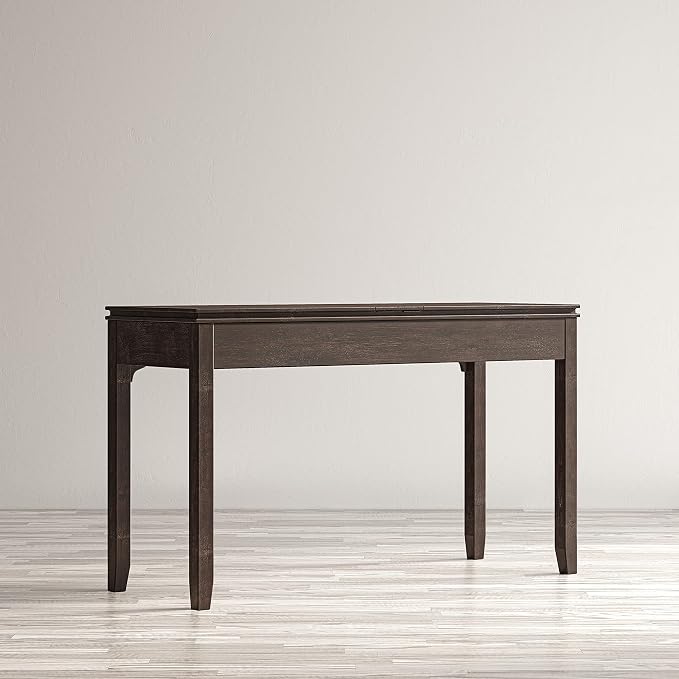 Jofran Mid-Century Modern Acacia Wood Writing Desk with 3 Drawers and USB Charging Port, 48 Inch Computer Desk for Home Office Work, Dark Chevron