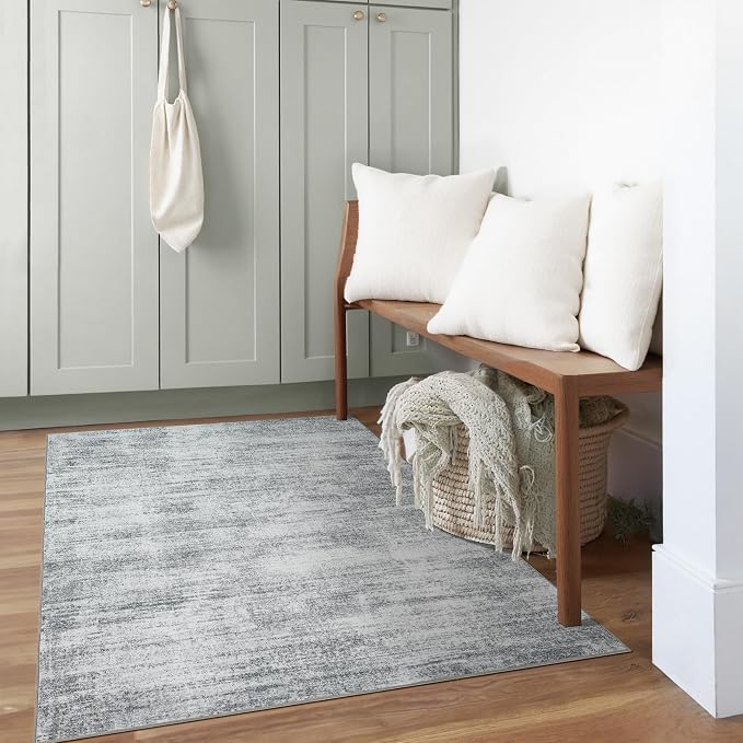 BILEEHOME Light Grey Modern Rug for Bedroom 3x5 Minimalist Abstract Style Low Pile Floor Carpet Non Slip Washable 3 x 5 Area Rug for Kitchen Laundry Room Entryway Gray