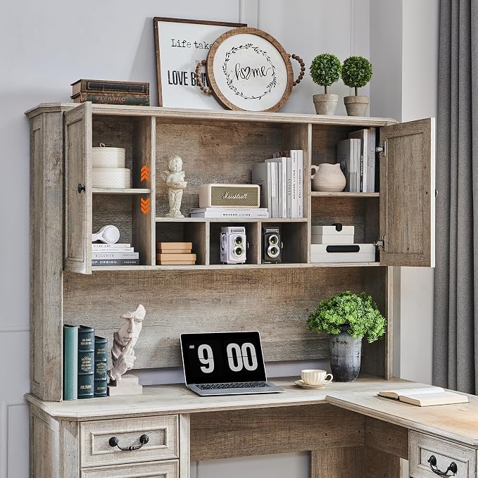 T4TREAM 59" Home Office Desk Hutch with Ample Storage, Only Match VSC Series Farmhouse Desk (Light Rustic Oak)