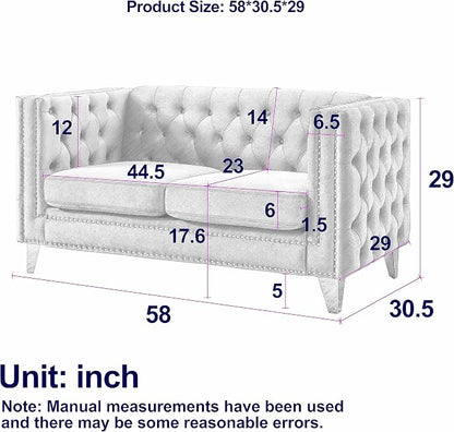 mikibama 2PC Velvet Sofa Couch Set for Living Room,Button Tufted 3 Seater Sofa and 2 Seater Loveseat Couch,Modern Upholstered Sofas with Nailhead Trims,Golden Metal Legs for Bedroom