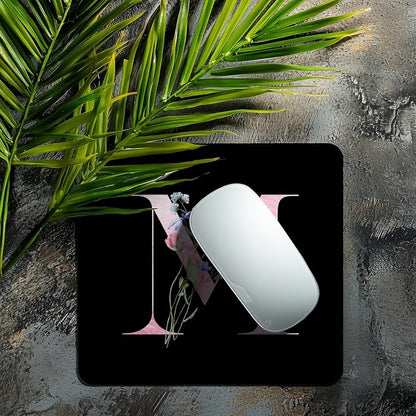 Mouse Pad Pinks Flowers Initial Letters Mousepad Desktop Laptop Computer Accessories Home Office Gaming Work Desk Computer Non-Slip Rubber Monogram Floral Alphabet A-Z mousepad (M)