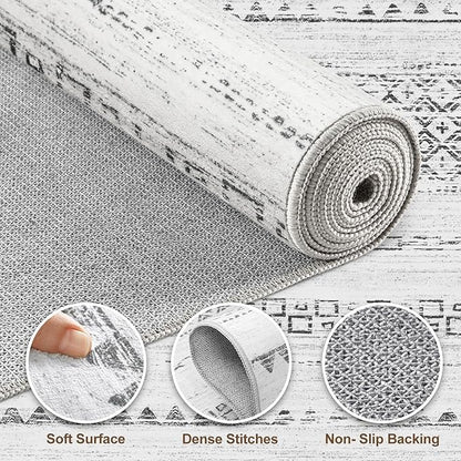 Nakagishi Area Rug Living Room Rugs: 4X6 Machine Washable Boho Large Neutral Farmhouse Stain Resistant Moroccan Indoor Floor Carpet for Bedroom Nursery Dorm Dining Room Home-Color Gray