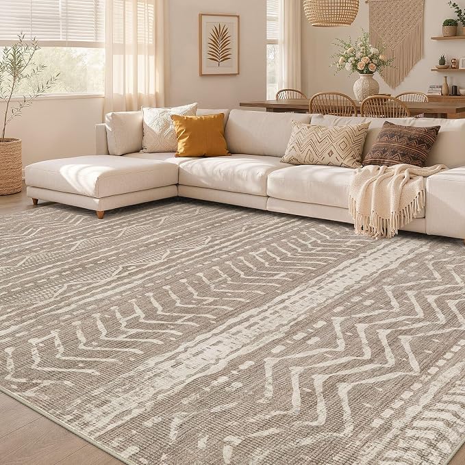 6x8 Area Rugs Living Room: Washable Boho Large Neutral Soft Rug Farmhouse Stain Resistant Modern Indoor Non-Slip Floor Carpet for Bedroom Nursery Kids Playroom Office Dining Room Dorm- Dark Brown