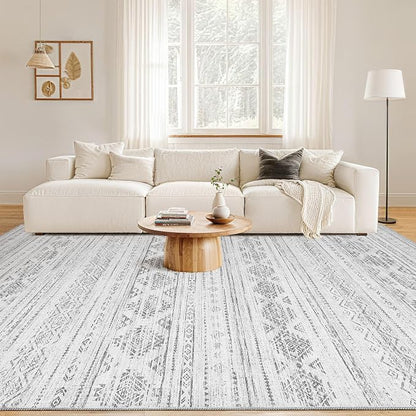 Nakagishi 7x9 Area Rug Living Room: Washable Boho Large Neutral Soft Farmhouse Modern Rugs Stain Resistant Moroccan Non-Slip Indoor Carpet for Bedroom Nursery Kids Office Dining Room- Dark Grey